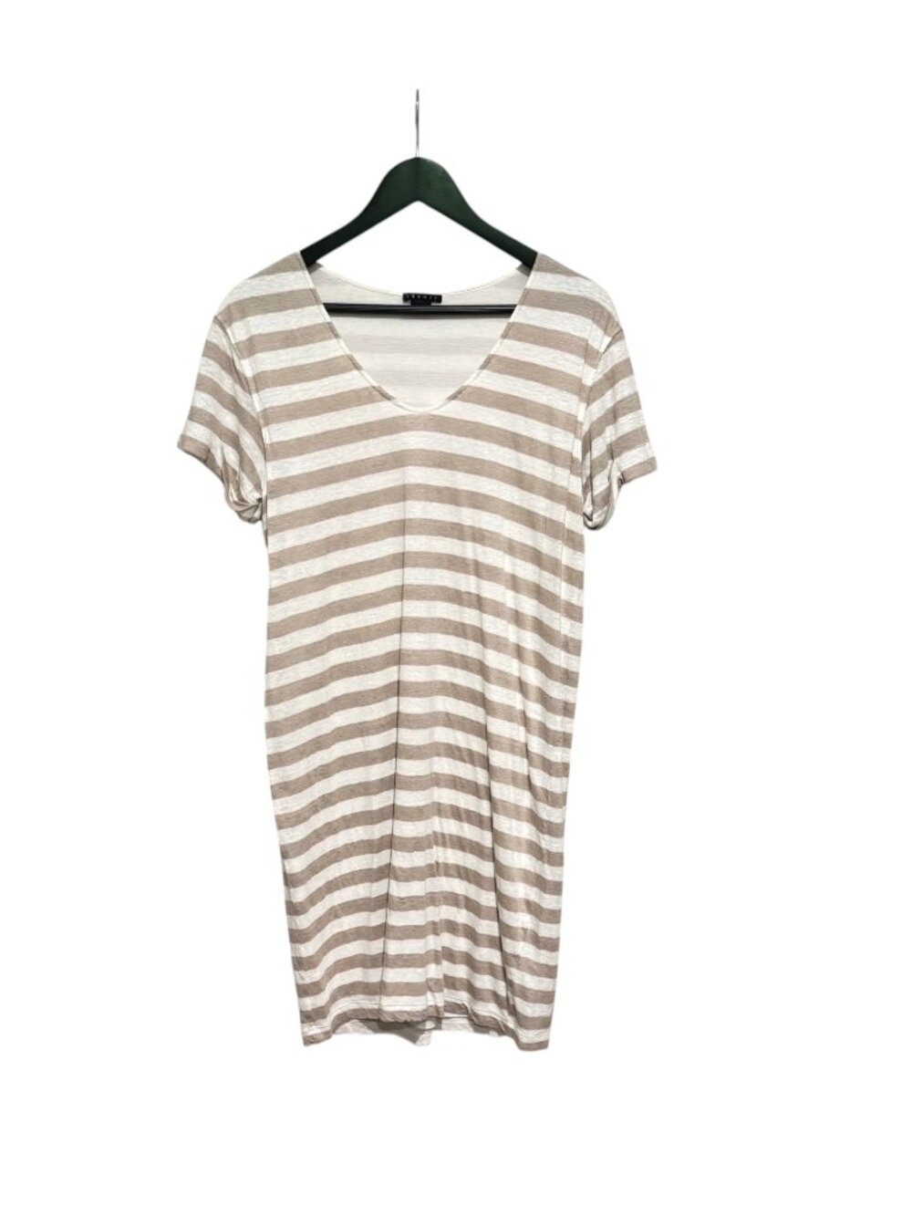 Theory Tan/Brown Striped Half-sleeve Knit One-piece Dress. Size M